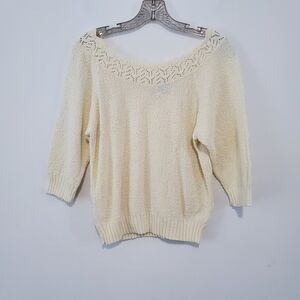 Vintage Adele Knitwear Cream Sweater Size S 3/4 Sleeve